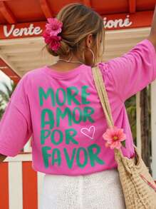 DrmWander Camiseta de manga corta casual de verano con estampado de letras para tallas grandes