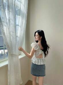 Áo cánh tay lửng thêu hoa đa năng, thoải mái, phù hợp với mọi phong cách cho bé gái tuổi teen, thích hợp cho các buổi đi chơi, kỳ nghỉ, trường học, mùa xuân/hè - trắng - Xem 7