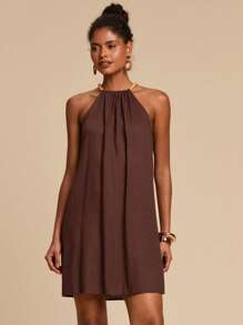 Travachic Vestido de cuello halter decorado con cuentas de moda para vacaciones de mujeres, atuendos de vacaciones de mujer, atuendos de vacaciones, atuendos de playa de verano, vestidos de verano para mujer, vestidos de verano