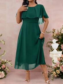 Cravure Đầm dài chiffon màu trơn dáng rộng cổ tròn thanh lịch dành cho nữ cỡ lớn, trang phục mùa hè, đầm xuân, đầm dự tiệc thanh lịch, đầm cưới, đầm dự tiệc cưới, đầm midi màu tím, đầm midi thanh lịch màu tím, đầm lấp lánh dành cho nữ, đầm dự tiệc, trang phục lễ hội dành cho nữ. - màu xanh lá - Xem 4