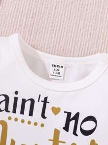 SHEIN Newborn Letter Print Long Sleeve Jumpsuit, Casual Versatile Layered Outfit For Spring & Autumn, Suitable For Staying Home