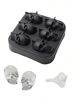 Goth 1pc Skull Ice Cube, Tray 6 Packs 3D Creative Silicone, Ice Mold For Whiskey & Cocktails , Ice Ball Maker Halloween Party Supplies Cool Bar Accessories Reusable Ice Cube Mold For Home & Commercial Use,Gothic