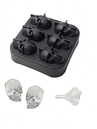 ROMWE 1 viên đá hình đầu lâu, khay 6 gói 3D silicon sáng tạo, khuôn làm đá cho rượu whisky và cocktail, máy làm đá viên, vật dụng tiệc Halloween, phụ kiện quầy bar tuyệt vời, khuôn làm đá viên có thể tái sử dụng cho gia đình và mục đích thương mại, phong cách Gothic