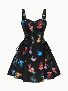 Sweetra Plus Size Dark Aesthetics Digital Print Jumpsuit Dress - Multicolor - View 9