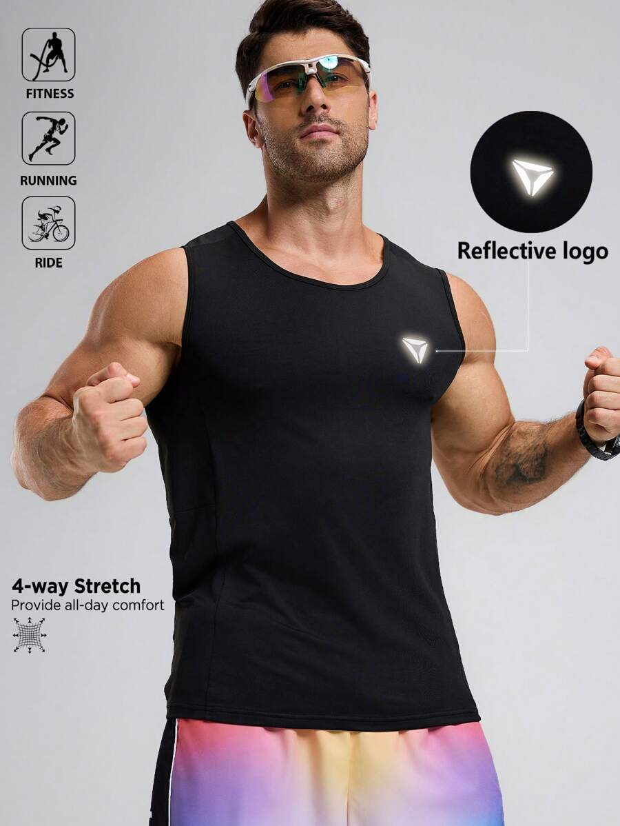 Manfinity Sport Polished Parte superior de tirantes casual con cuello redondo y estampado geométrico luminoso para hombres