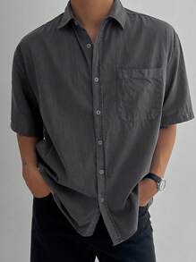 DAZY Men's Solid Color Pocket Short Sleeve Shirt, Minimalist Fashion For Casual Everyday Wear
