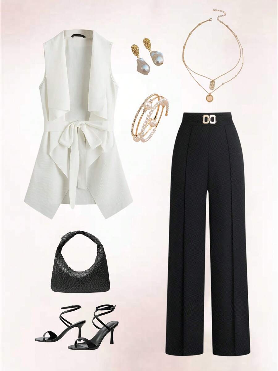 Ellevyn Abrigo con cinturón tejido de canalé - Blanco - Ver 1