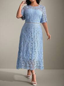 Flouryn Plus Size Simple Fashionable Casual Daily Dress - Blue - View 6