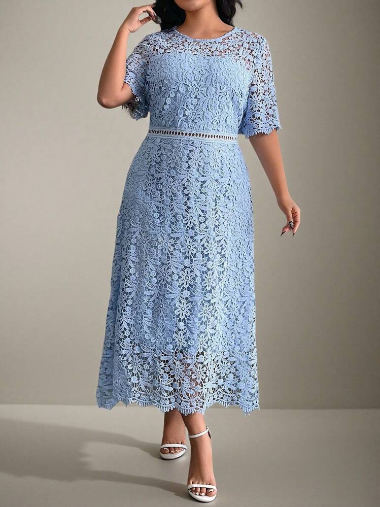 Flouryn Plus Size Simple Fashionable Casual Daily Dress - Blue - View 6