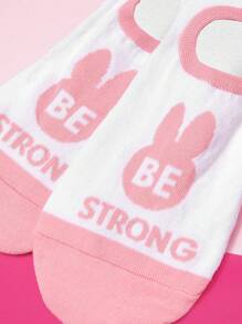 THE POWERPUFF GIRLS X SHEIN 1 Pasang Kaos Kaki Pendek Wanita Motif Bunga yang Modis dan Lucu - Berwarna merah muda - View 2