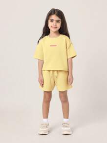 SUMWON Conjunto de Roupa Casual de Verão Moderno e Divertido para Meninas, com Estampa de Letra, Coordenado, Ideal para Festival, Férias, Streetwear, Acampamento de Dia, Brincadeira