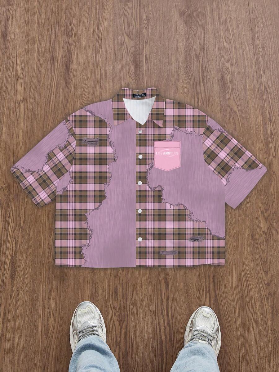 Manfinity ZONE917 男士全印花休闲时尚短袖短款衬衫