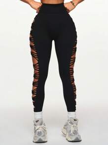 Slayform 1 quần legging tập yoga rách dài 7/8 cho nữ - màu đen - Xem 4