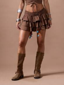 MISSGUIDED 平纹针织珠饰多层荷叶边迷你裙