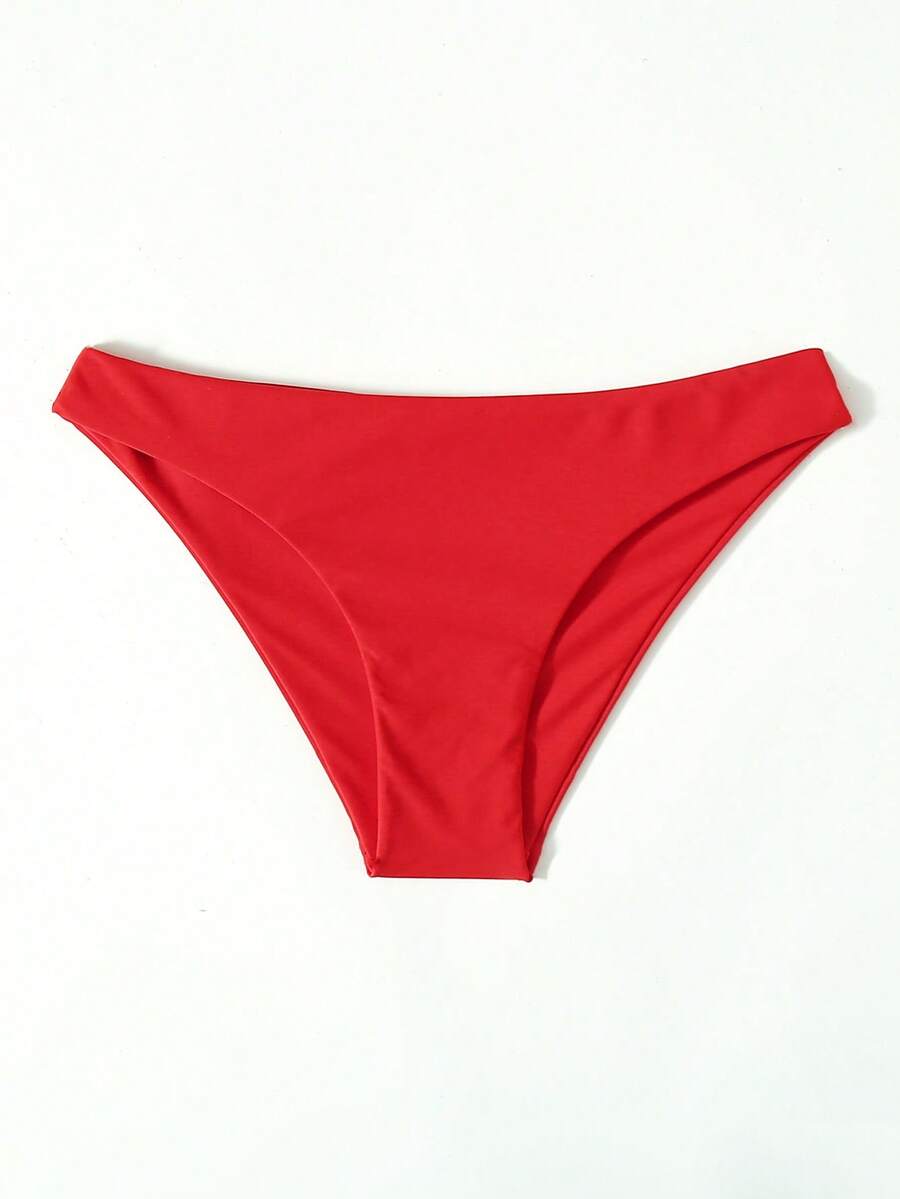 SHEIN Swim 女士夏季沙滩纯色比基尼泳装 - 紅色 - 查看 1