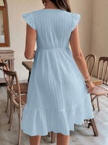 SHEIN Ruffle Sleeve V-Neck Textured Maternity Dress - Baby Blue - View 2