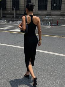 Strévra 女士夏季工字背黑色紧身连衣裙 - 黑色 - 查看 1