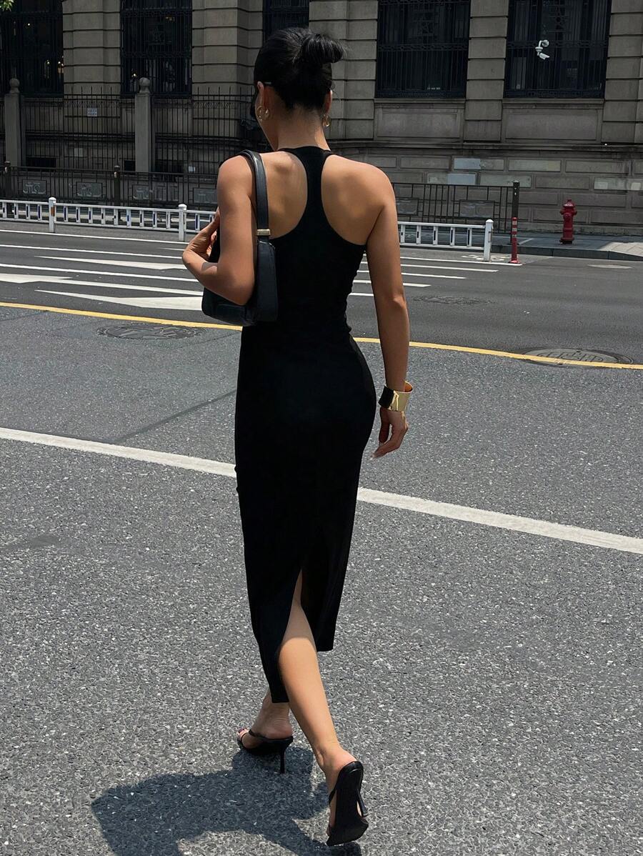 Strévra 女士夏季工字背黑色紧身连衣裙 - 黑色 - 查看 1