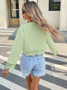 SHEIN Frenchy Women's Green Lace-Up Hollow Out Long Sleeve Blouse Winter Casual Christmas - Green - View 2