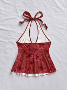 Soleia 女式休闲度假V领蝴蝶结露背上衣，夏季