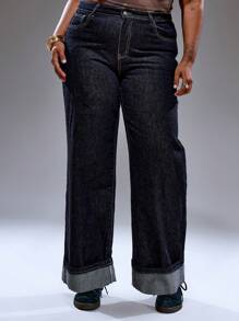 MUSERA Plus Size Women Mid Rise Turn Up Hem Denim Jeans Summer Streetstyle Vacation Holiday 90's Y2k Cute Casual City Muse