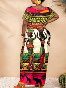 Maweii Vestido con bolsillo y diseño de silueta de animal de manga corta y cuello redondo para mujer talla grande