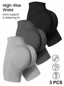 SHEIN Sport Studio Einfarbige Shorts mit hoher Taille, nahtlos, elastisch, für Sport und Training