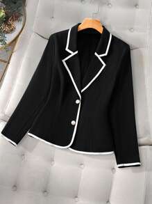 SHEIN Clasi 大码女式翻领长袖休闲撞色西装外套毕业、返校、教师服装