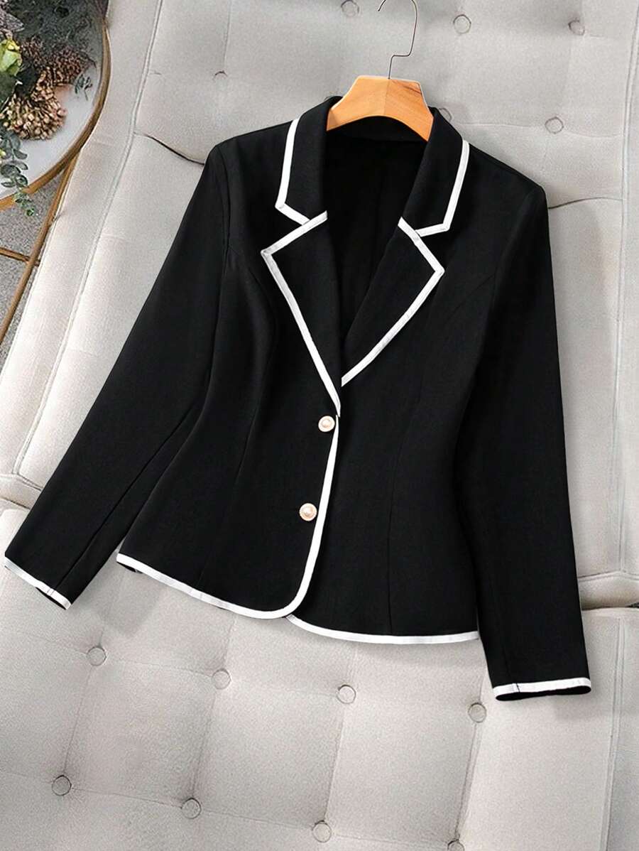 SHEIN Clasi 大码女式翻领长袖休闲撞色西装外套毕业、返校、教师服装