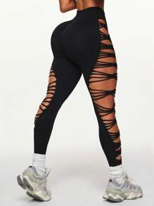 Slayform 1 quần legging tập yoga rách dài 7/8 cho nữ - màu đen - Xem 2