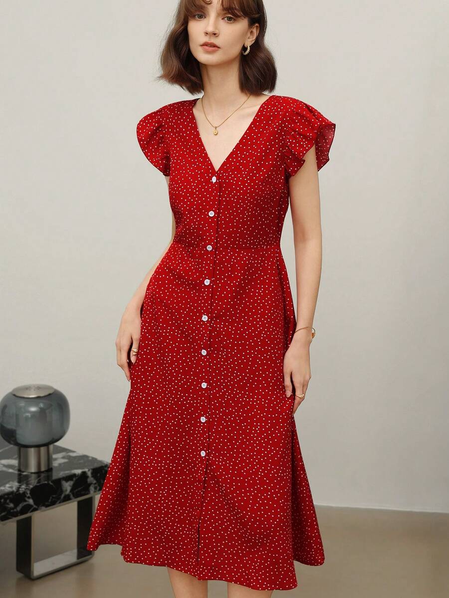 EMERY ROSE 女士时尚 V 领系腰开衩下摆夏季假日连衣裙新年衣服长款度假沙滩装