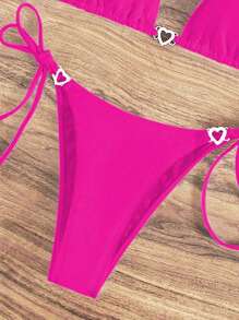 Swim Vcay Women's Solid Color Simple Daily Halter Neck Swimwear Set For Summer Beach Vacation - Hot Pink - View 5