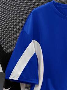 SHEIN Teen Boys Casual Loose Fit Colorblock Short Sleeve T-Shirt, Comfortable & Versatile For Outdoor Activities