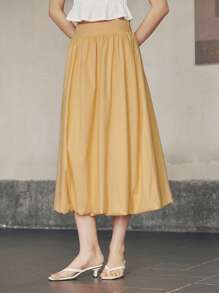 Chiquease High Waist Pleated Flare A-Line Yellow Skirt, Versatile & Slimming Fall For Women - Yellow - View 5