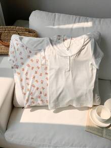 Comfortcana 2-Color Knit Form-Fitting Women T-Shirt, Stylish For Summer Wear - Multicolor - View 4