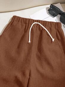 Ensemble 2 pièces pour garçon préadolescent, chemise à col polo manches courtes ample de couleur unie et pantalon long