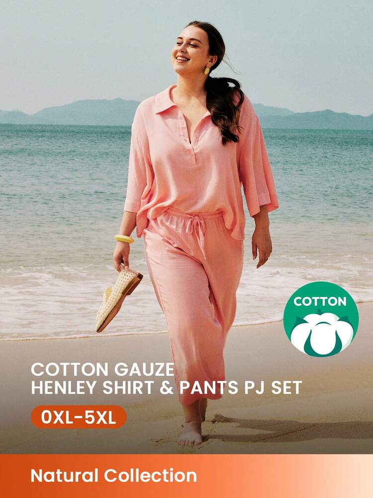 플러스 통기성 면 린넨 베이직 버튼업 상의 & 팬츠 라운지웨어 통기성 잠옷 세트 패션 캐주얼 편안한 의상 포켓 팬츠 겉옷으로 입는 란제리 신부 속옷, 가을 옷, 봄 그리고 여름