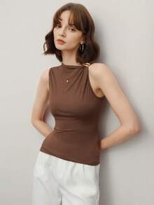 EMERY ROSE Summer Fashionable Metal Decor Tank Top