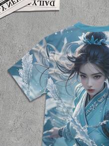 Manfinity Hypemode Refreshing Blue-Toned Ancient Style Heroine Graphic Men Short Sleeve T-Shirt - Multicolor - View 6