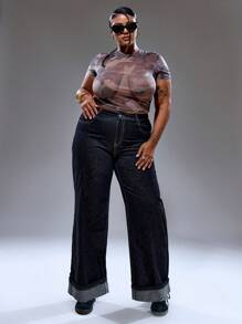 MUSERA Plus Size Women Mid Rise Turn Up Hem Denim Jeans Summer Streetstyle Vacation Holiday 90's Y2k Cute Casual City Muse