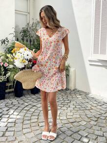 SHEIN LUNE Vestido corto de verano casual con detalles de encaje en la espalda y estampado floral ditsy para mujer. Vestidos de verano para mujer, vestidos para vacaciones de verano, vestidos casuales para mujer, vestidos de verano para mujer, vestidos florales para mujer, vestidos de verano, atuendos de verano para mujer, atuendos de vacaciones para mujer, ropa de verano para mujer, vestidos casuales bohemios para mujer, atuendo de aeropuerto para mujer, ropa de verano para mujer, ropa de mujer bohemia, atuendos para salir - Multicolor - Ver 3