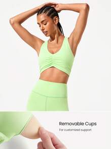 GLOWMODE FeatherFit™ Ruched Racerback Sports Bra - Green - View 3
