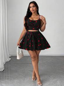 SHEIN Unity Váy midi chữ A hở lưng in họa tiết trái tim thanh lịch cỡ lớn cho nữ, bộ đôi cho kỳ nghỉ bãi biển, tiệc tùng, lễ hội âm nhạc, mùa xuân và mùa hè Thiết kế đa năng - Nhiều màu - Xem 6