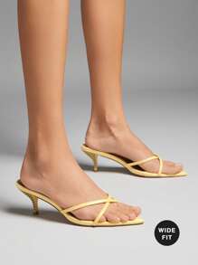 SHUZIA 女士宽版交叉带细高跟日常黄色性感优雅PU米色高跟凉鞋 - 黃色 - 查看 2
