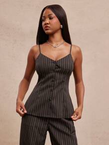 NYA SZN Top Business Casual Office Siren Print Button Up Thin Strap Event Top Office Casual Brunch Fall Summer Thanksgiving Christmas NYE New Years Eve Outfits For Women