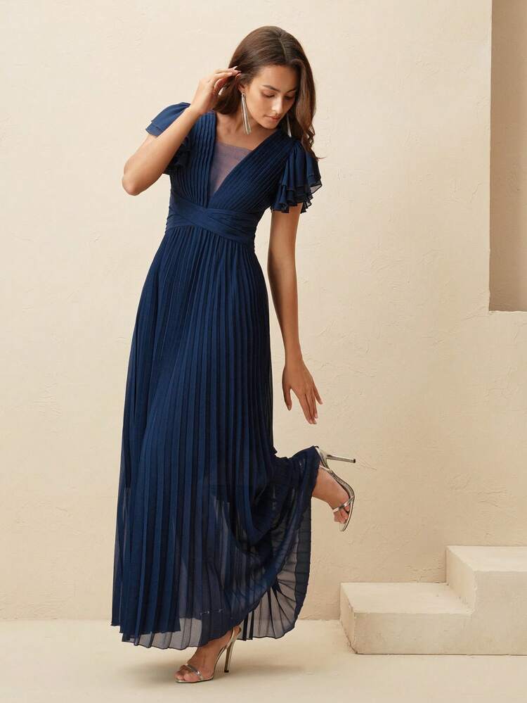 新作 春夏 ハイウエスト プリーツ 半袖 女性用ドレス