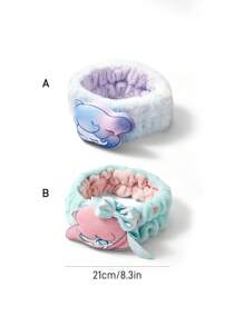 Pop Mart Azura X SHEIN 1 件图案蓬松发带，紫色和绿色，弹性舒适，适合洗脸和化妆，不会弄乱头发 - 彩色 - 查看 4