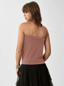SHEIN LUNE Women's Plain Color Draped Bandeau Top, Casual - Pink - View 3