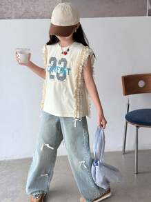 Dazy Kids Tween Girl T-Shirt, Fall, Back To School Clothes - Apricot - View 2