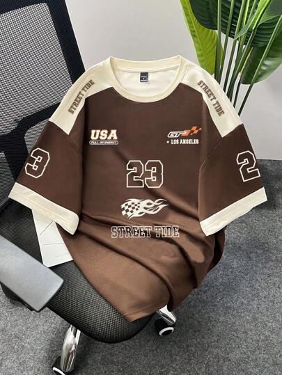 Claim Dot Camiseta de manga corta de cuello redondo con estampado de letras casual para hombres, de verano